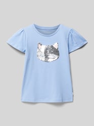 T-Shirt mit Paillettenbesatz von Tom Tailor Blau - 39