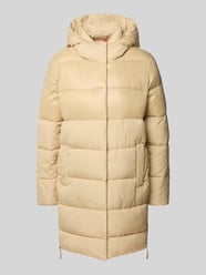 Gewatteerde lange jas met steekzakken en ritssluitingen opzij van Christian Berg Woman Selection Beige - 8