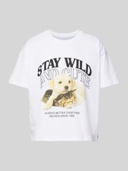 T-Shirt mit Statement- und Motiv-Print von Review Weiß - 48