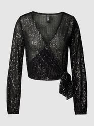 Wickelbluse mit Paillettenbesatz Modell 'DELPHIA' von Pieces Grau / Schwarz - 15