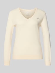 Sweter z dzianiny z mieszanki wełny jagnięcej z dekoltem w serek od Gant - 17