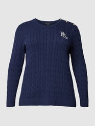 Sweter PLUS SIZE z dzianiny z wyhaftowanym logo model ‘MONTIVA’ od Lauren Ralph Lauren Curve Niebieski - 41