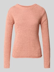 Slim fit gebreide pullover van katoenmix met geribde boothals van Marc O'Polo Fuchsia - 29