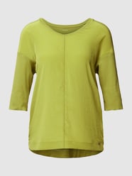T-shirt van een mix van katoen en elastaan met boothals van Marc Cain Groen - 14