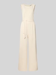 Jumpsuit aus Viskose-Mix mit Bindegürtel von Jake*s Collection Beige - 44