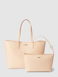 Torba shopper z detalami z logo od HUGO Beżowy - 16