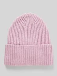 Beanie van ribtricot met omslag, model 'HEXO' van Pieces Roze - 1