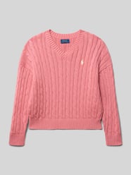 Sweter z dzianiny o kroju regular fit z czystej bawełny od Polo Ralph Lauren Teens Fuksjowy - 42