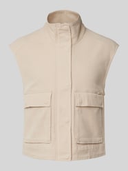 Relaxed fit gilet in twill met staande kraag van s.Oliver RED LABEL Beige - 2