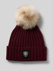 Gebreide muts met pompon en labeldetail, model 'LIFE' van Blauer Usa Bordeaux - 23