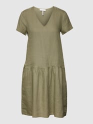 Knielanges Leinenkleid mit V-Ausschnitt von Cinque Grün - 21