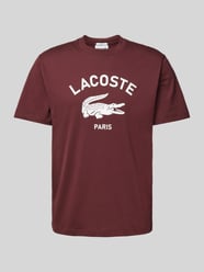 T-shirt z nadrukiem z logo od Lacoste Bordowy - 4