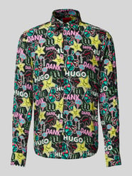 Freizeithemd aus Viskose mit Allover-Motiv-Print Modell 'Ermo' von HUGO Schwarz - 48