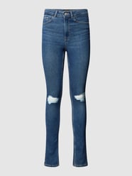 Jeansy z wysokim stanem o kroju skinny fit ze szwami w kontrastowym kolorze od Pieces Niebieski - 44