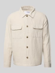 Regular fit linnen overhemdjack met kentkraag, model 'LEROY SUN' van SELECTED HOMME Beige - 1