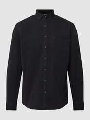 Business-Hemd mit Button-Down-Kragen in unifarbenem Design von Jake*s Slim Fit Schwarz - 34