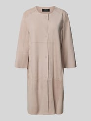 Płaszcz skórzany o kroju regular fit z okrągłym dekoltem i listwą guzikową od Marc Cain - 8