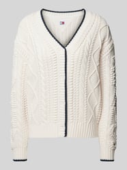 Strickcardigan mit Zopfmuster Modell 'BUBBLE CABLE FLAG' von Tommy Jeans Beige - 40