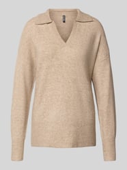 Regular Fit Strickpullover mit Wollanteil Modell 'MALOU' von Pieces Beige - 11