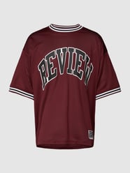 T-shirt z siateczki z okrągłym dekoltem od REVIEW Bordowy - 4