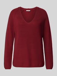 Pullover met ribstructuur en V-hals van s.Oliver RED LABEL Rood - 33