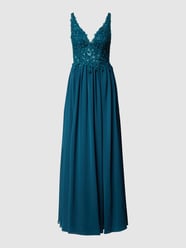 Abendkleid mit floralen Stickereien von Mascara Blau - 26