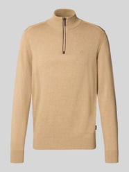 Sweter z dzianiny o kroju regular fit z czystej bawełny z kołnierzem zapinanym od bugatti - 6