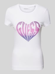 T-Shirt mit Strasssteinbesatz Modell 'HEART' von Guess Weiß - 39