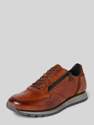 Leren sneakers met labeldetails, model 'Cirino' van bugatti Bruin - 3