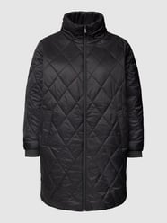 Lange PLUS SIZE gewatteerde jas met opstaande kraag, model 'KCLISANNA COAT' van KAFFE Curve Grijs / zwart - 29