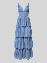 Abendkleid mit Volantsaum und tiefem V-Ausschnitt von unique - 31