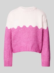 Relaxed Fit Strickpullover Colorblock-Design Modell 'RIMMA' von Pieces Rosa - 46