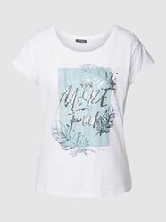 T-shirt z mieszanki bawełny i wiskozy z wyhaftowanym napisem od Montego Biały - 44