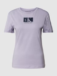 Slim fit T-shirt met labelprint van Calvin Klein Jeans Paars - 43