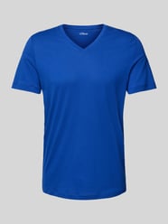 Regular Fit T-Shirt aus reiner Baumwolle mit V-Ausschnitt von s.Oliver RED LABEL Blau - 16