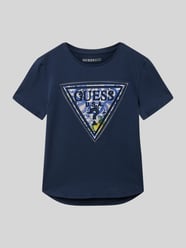 t-shirt z obszyciem z kamieni stras i nadrukiem z logo od GUESS - 5