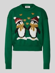 Gebreide pullover met kerstmotief van Only Groen - 45