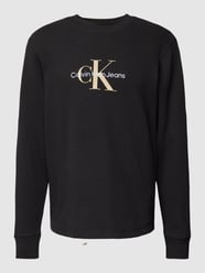 Bluzka o fakturze wafla z długim rękawem i wyhaftowanym logo od Calvin Klein Jeans Czarny - 18