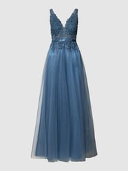 Abendkleid mit ornamentalen Stickereien von V.M. Blau - 35