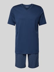 Pyjama mit geripptem V-Ausschnitt von Schiesser Blau - 4