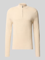 Slim Fit Strickpullover aus Baumwoll-Mix mit Troyer-Kragen von Profuomo - 11