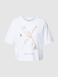 Krótki T-shirt ze wzorem z logo od ARMANI EXCHANGE Biały - 42