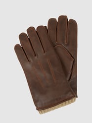 Leren handschoenen met gebreide boordjes, model 'Wilson' van Pearlwood Bruin - 3