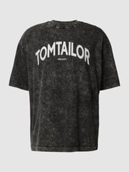 Oversized T-Shirt mit geripptem Rundhalsausschnitt von Tom Tailor Denim Schwarz - 1