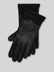 Rękawiczki z owczej skóry nappa z naszywką z weluru od Lauren Ralph Lauren - 4