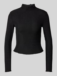 Slim Fit Langarmshirt mit Mock-Neck-Kragen und Frill-Abschlüssen Modell 'SANDRA' von Pieces Schwarz - 7