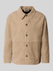 regular fit leren jack met platte kraag model 'RORY' van Selected Homme Beige - 4