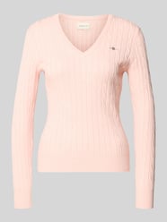 Strickpullover mit Zopfmuster und Label-Stitching von GANT Pink - 5