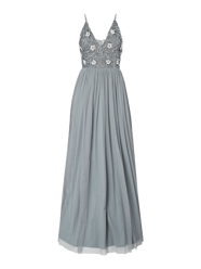 Sukienka wieczorowa z tiulu obszyta ozdobnymi perełkami  od LACE & BEADS Zielony - 32