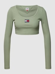 Cropped Longsleeve mit Label-Patch Modell 'CROP RIB CENTER BADGE' von Tommy Jeans Mint - 34